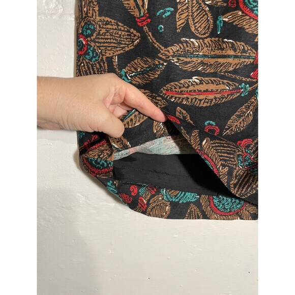 Vintage Anthony Michael Linen Blend Pencil Skirt Floral Leaf Print Black Size 8 - Picture 6 of 12